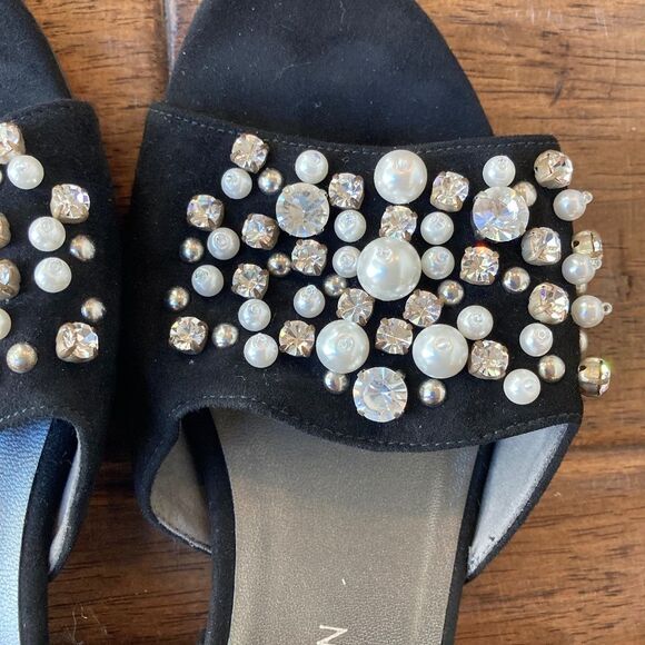 Stuart Weitzman Decorslide Women's Black Pearl Slide Sandals 6.5 M Block Heel - Picture 11 of 12